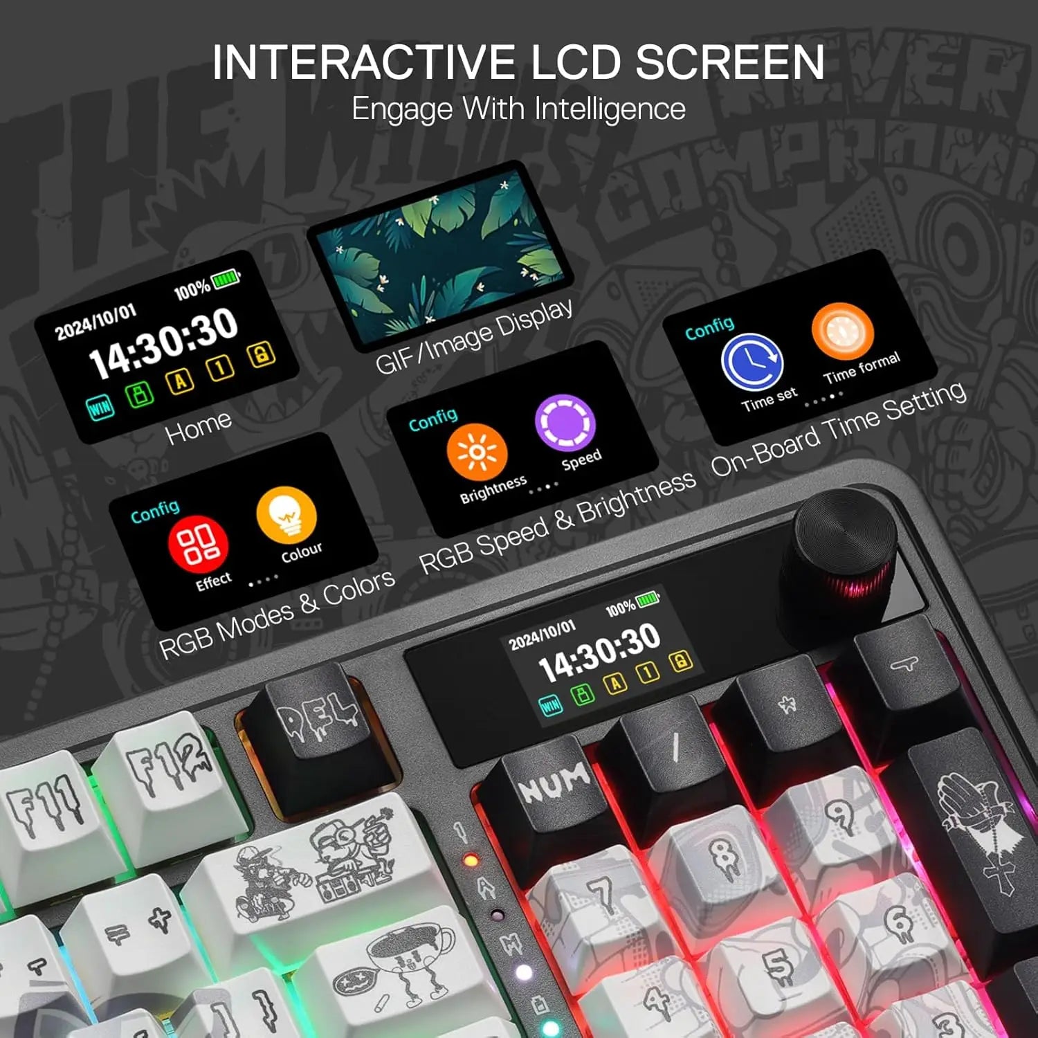 Redragon 719 PRO Wireless Gasket Gaming Hype Screen & Knob, 95 Keys Mechanical Keyboard,Easy-Control 1.14’’ TFT Info Display