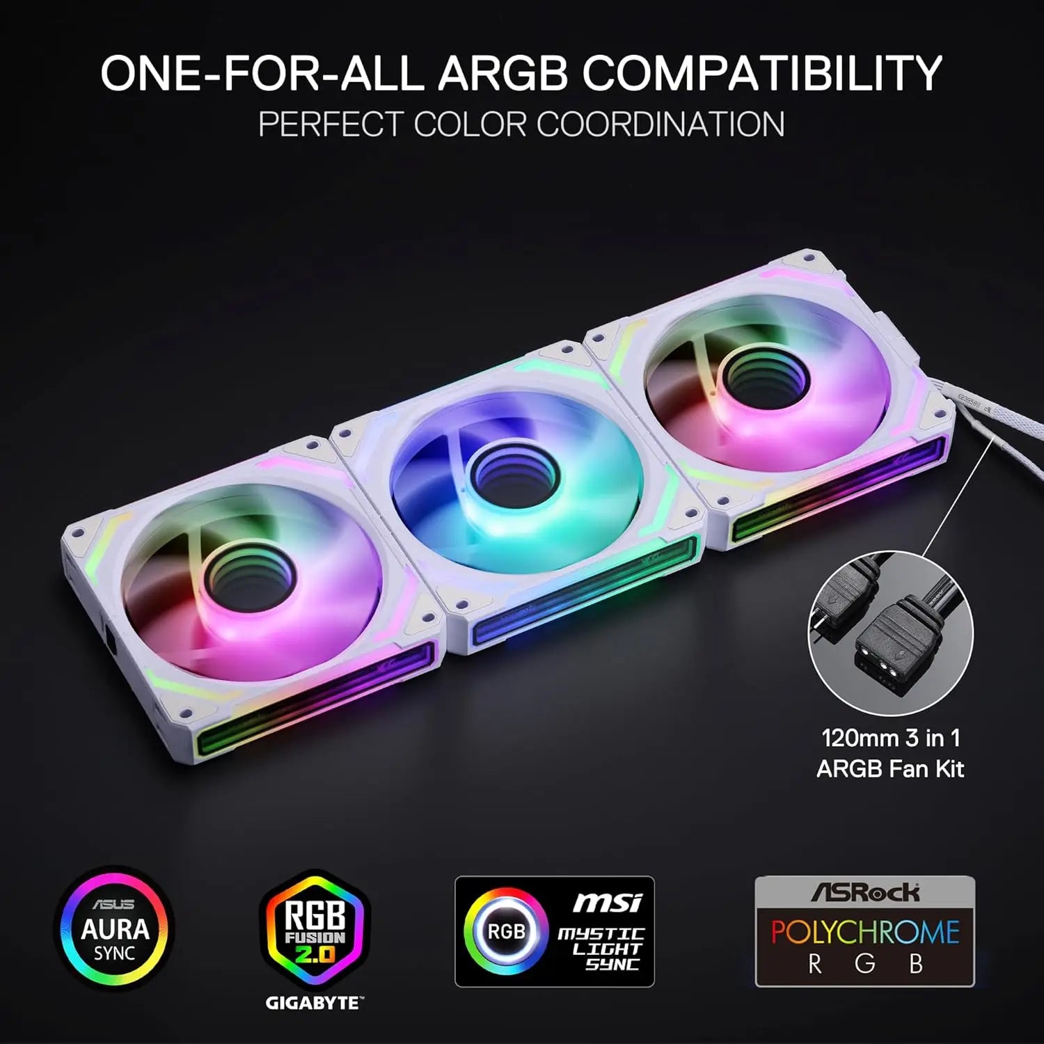Redragon GCF012 Standard 120mm 4 Pin PWM PC Case Fan for Radiator/Computer Case Cooling, 120x120x25mm, 3 Pack, White