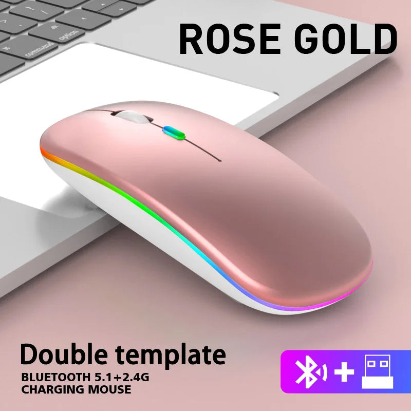 Wireless Mouse Rechargeable Silent LED Backlit Mice PC Laptop Computer Mous BT 2.4GHz Receiver Bluetooth Dual Mode Optical Mice
