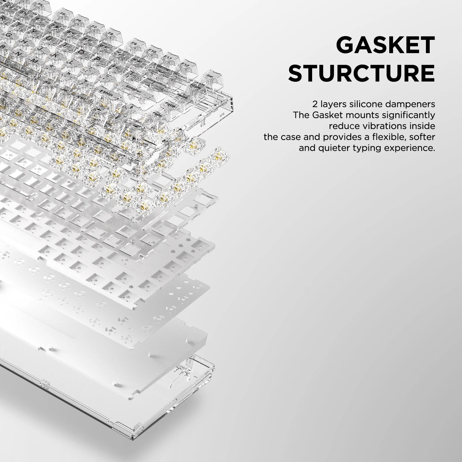 YUNZII X75 White 82 Keys Hot Swappable Wired Gasket Transparent Mechanical Keyboard