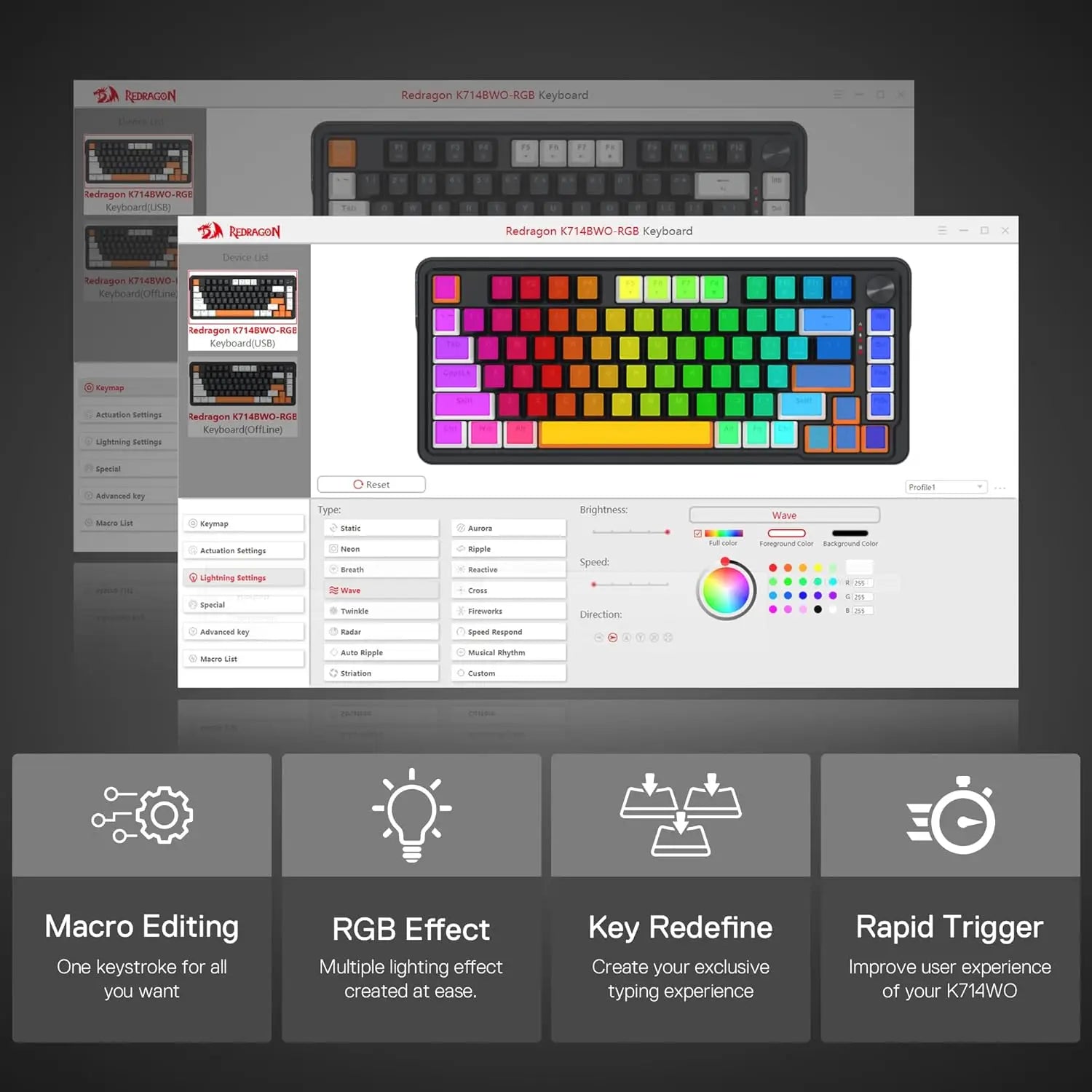 Redragon K714 Rapid Trigger HE Gaming 75% 81 Keys Wired Mechanical Keyboard，Hyper-Fast Actuation Magnetic Switch