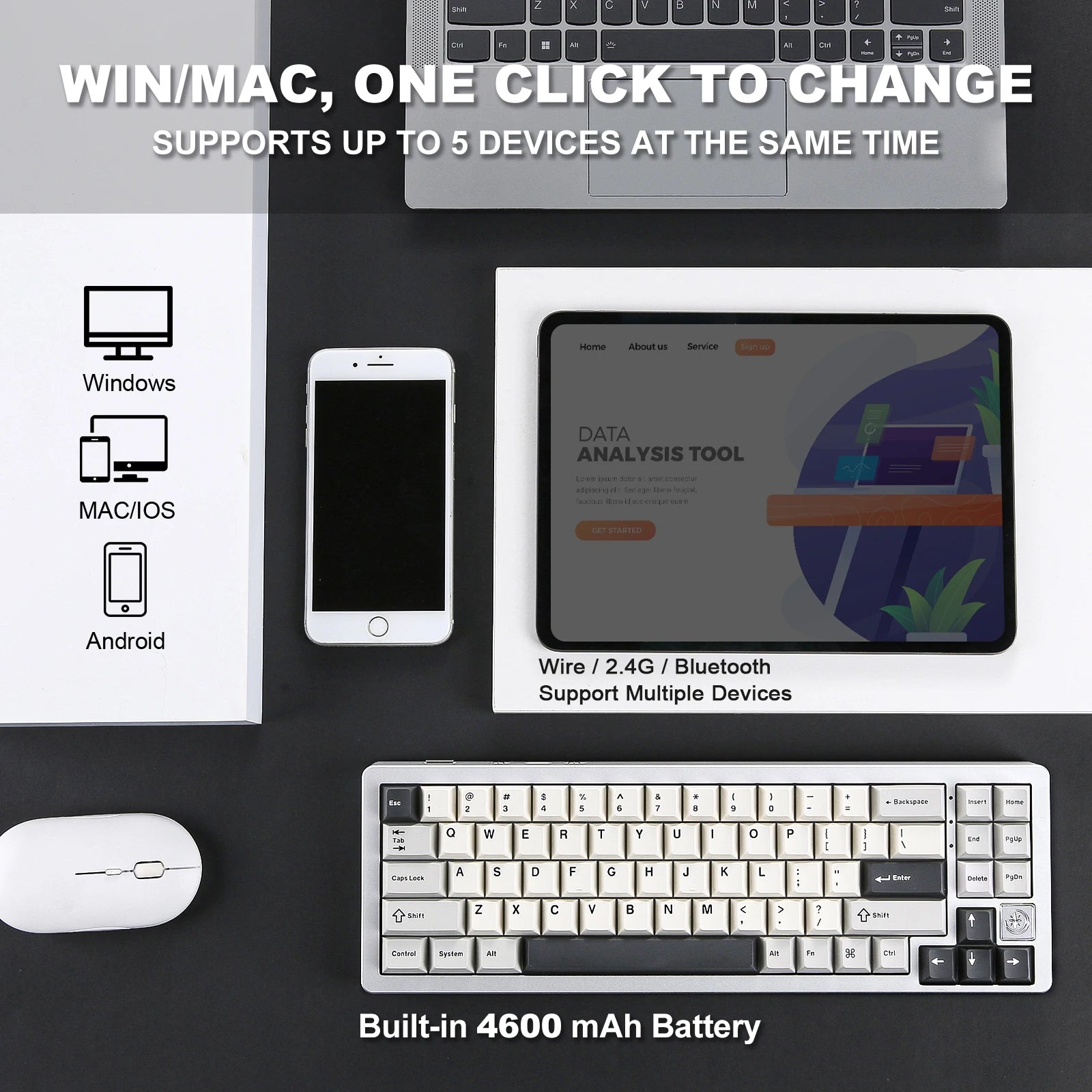 YUNZII AL71 Aluminum Mechanical Gaming Keyboard, Hot Swappable Gasket Custom RGB Wireless Keyboard, 71 Key Full CNC Study Keeb
