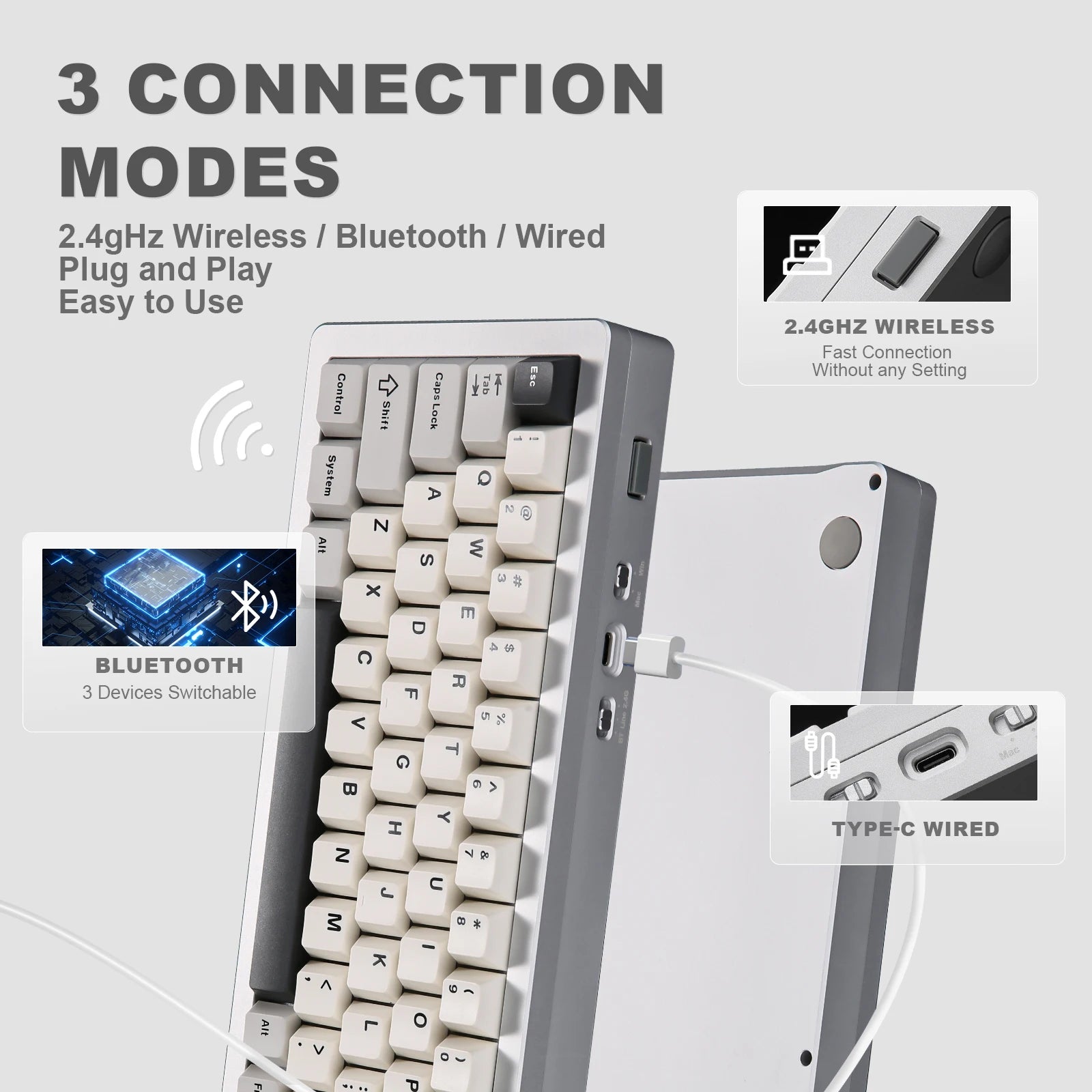 YUNZII AL71 Aluminum Mechanical Gaming Keyboard, Hot Swappable Gasket Custom RGB Wireless Keyboard, 71 Key Full CNC Study Keeb