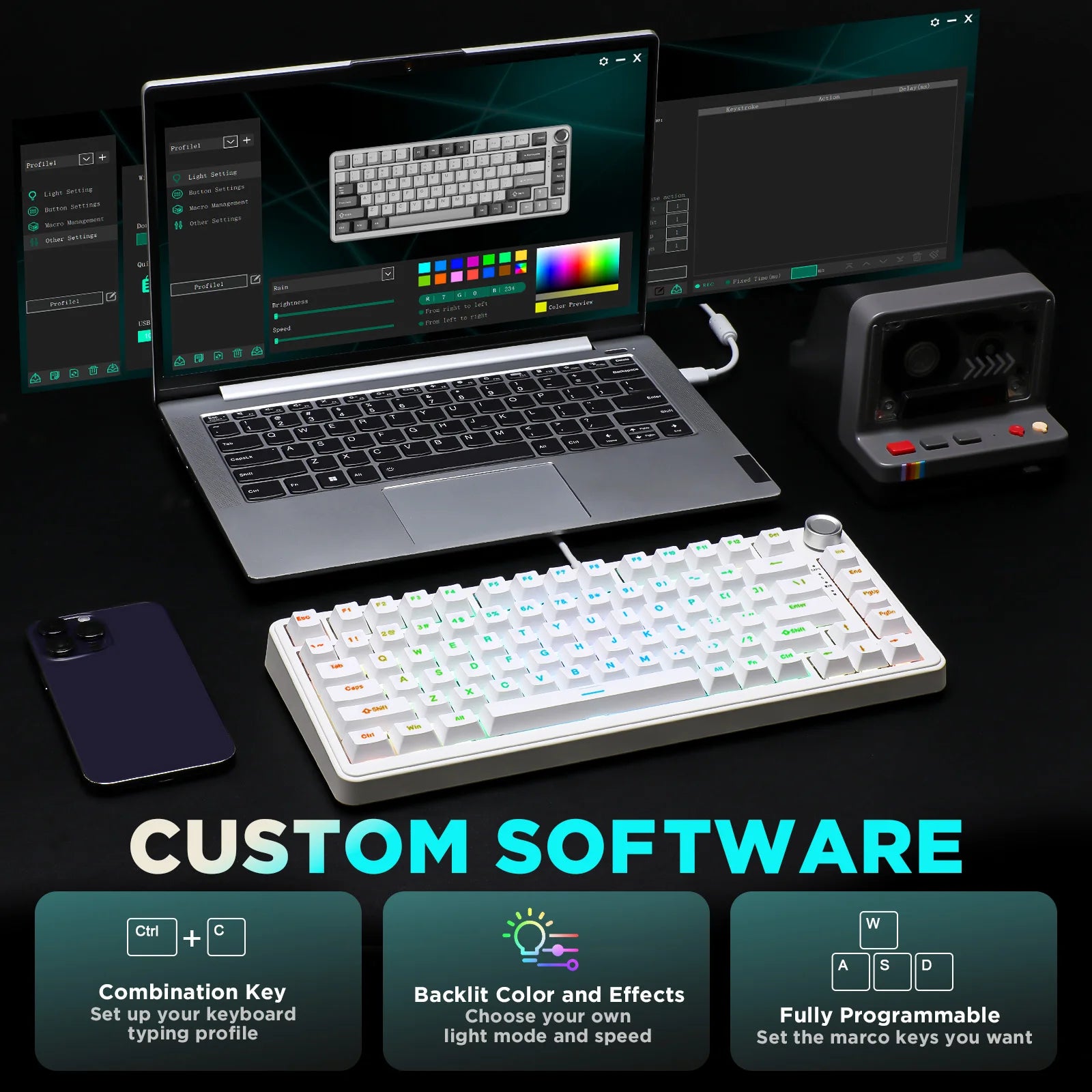 YUNZII B75 RGB Mechanical Keyboard, Wired 75% Hot Swap Gaming Keyboard with Knob, Gasket Custom RGB Backlit Keyboard for Win/MAC
