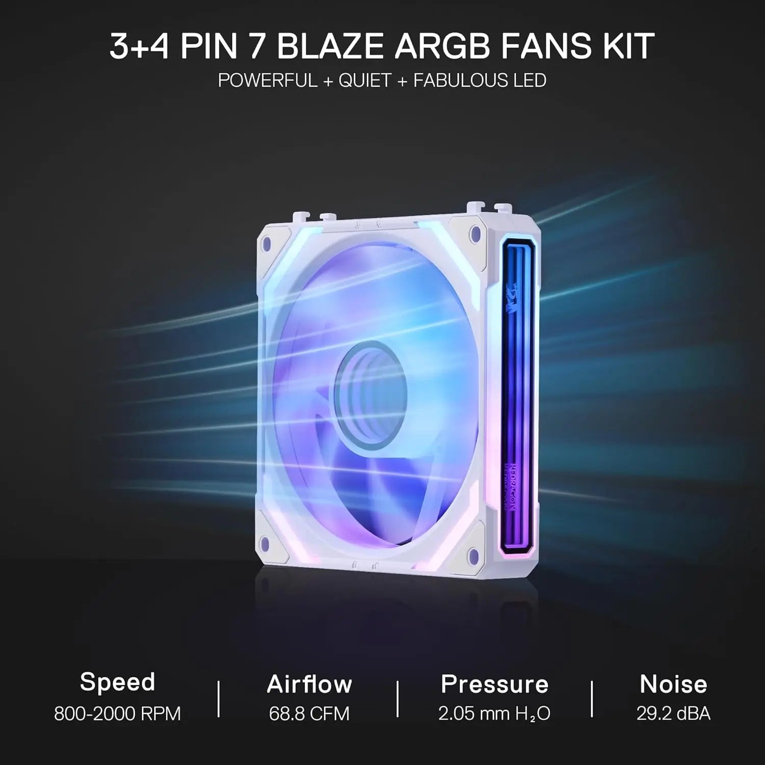 Redragon GCF012 Standard 120mm 4 Pin PWM PC Case Fan for Radiator/Computer Case Cooling, 120x120x25mm, 3 Pack, White