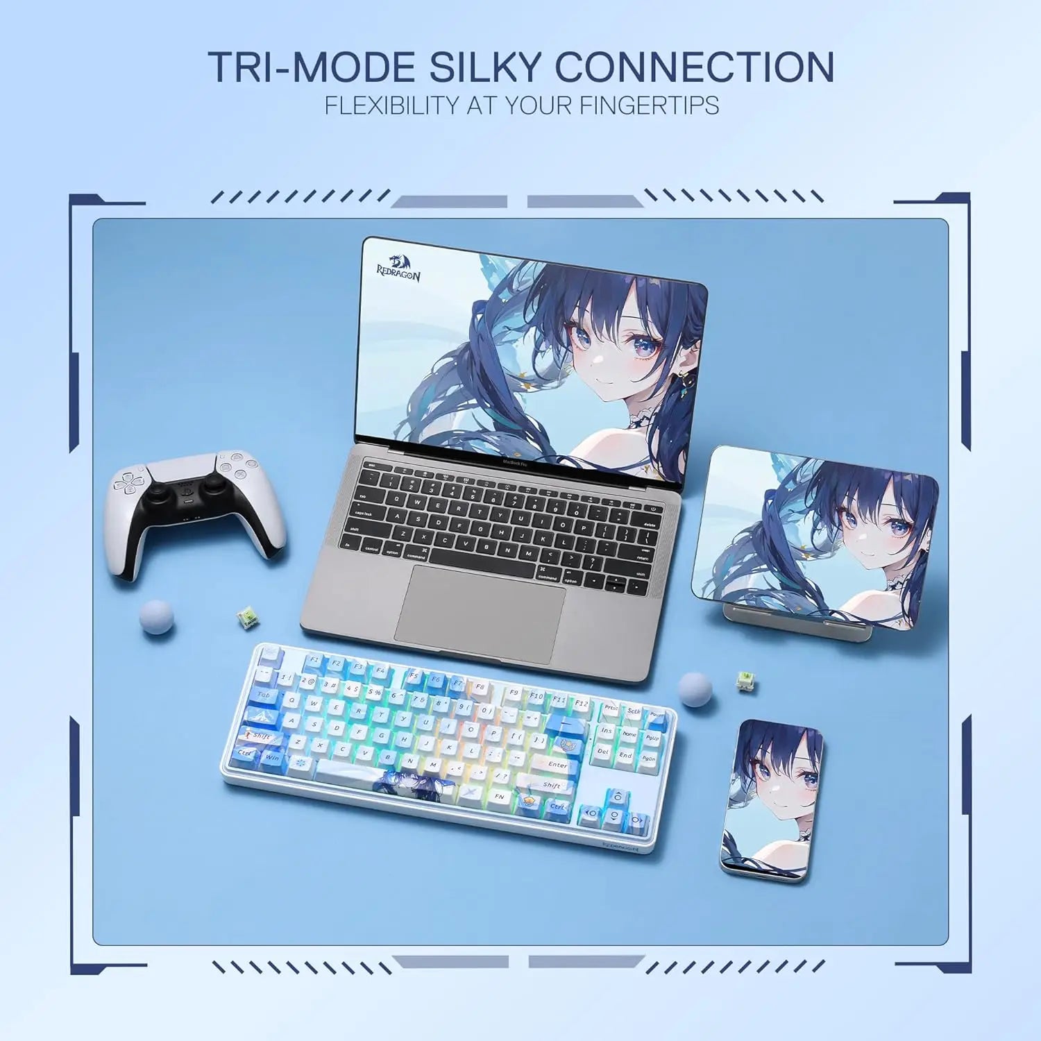 Redragon K707 PRO SE 80% Wireless Gasket RGB 3-Modes 87 Keys Gaming Mechanical Hot-Swap Keyboard, Mint Mambo Switch