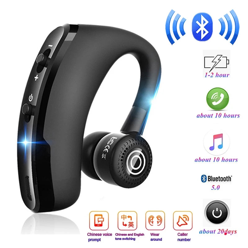 V9 Business Earphones Bluetooth 5.0 Ear Hook TWS Wireless Headphones with Mic Hands-free Call Headset In-Ear HiFI Music Headset