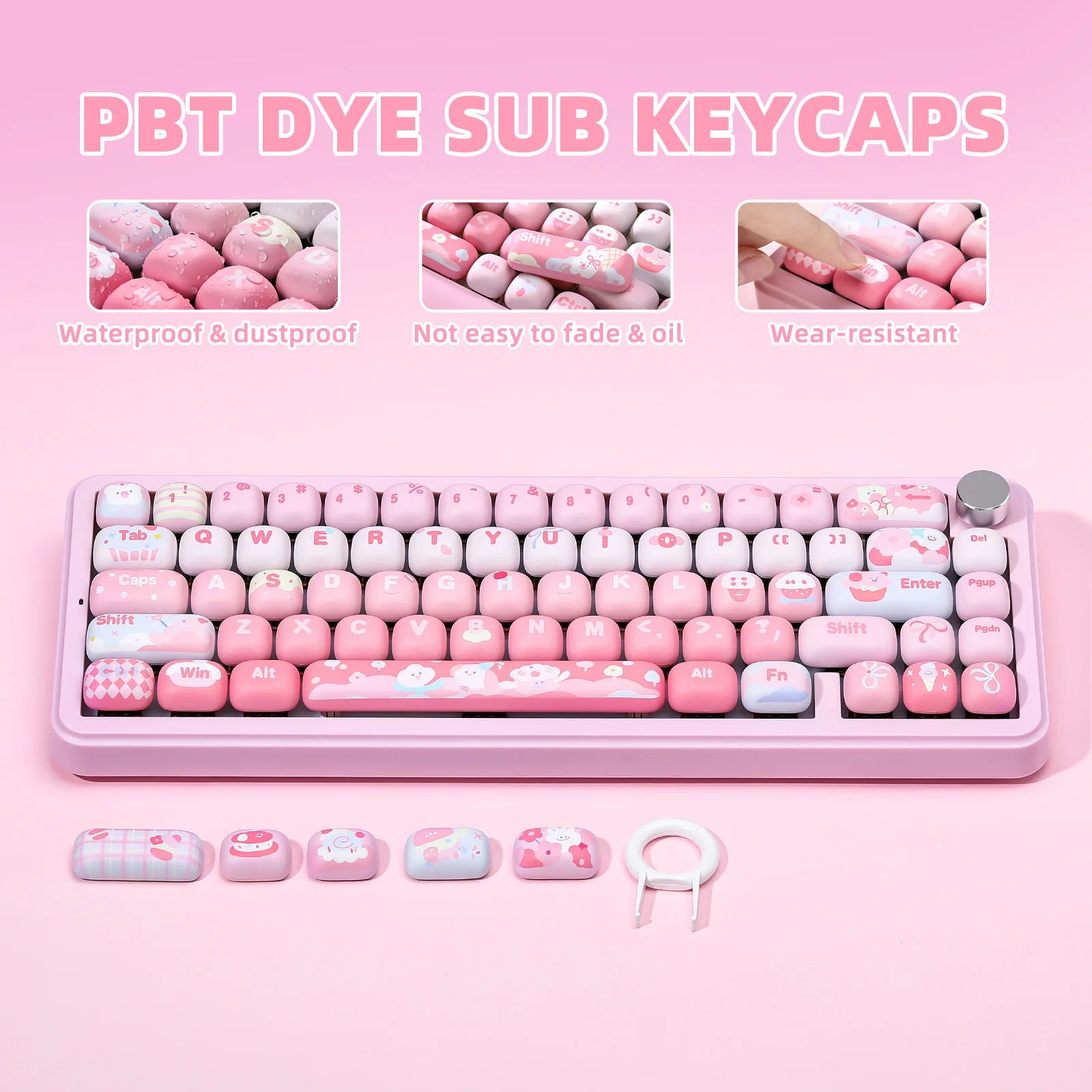 YUNZII Pink Ice Cream MOG Custom Keycaps, 138 Keys Dye Sub PBT Cute MOG Profile Keycap Set for Mechanical Gaming Keyboards