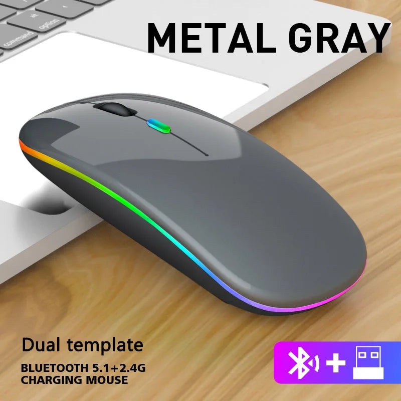 Wireless Mouse Rechargeable Silent LED Backlit Mice PC Laptop Computer Mous BT 2.4GHz Receiver Bluetooth Dual Mode Optical Mice
