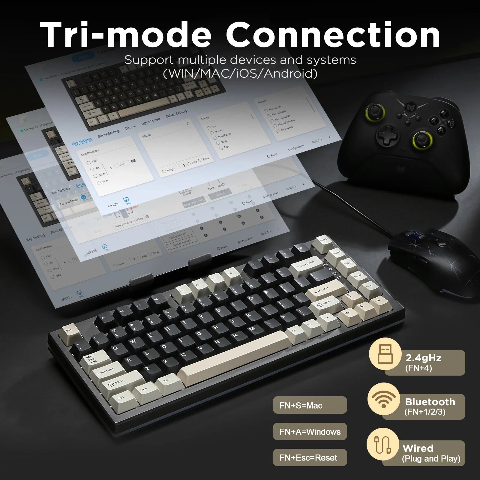 YUNZII RT80 Hall Effect 8K Rapid Trigger Gaming Mechanical Keyboard, 82-Key Wireless Adjustable Actuation Magnetic Hot Swap Keeb