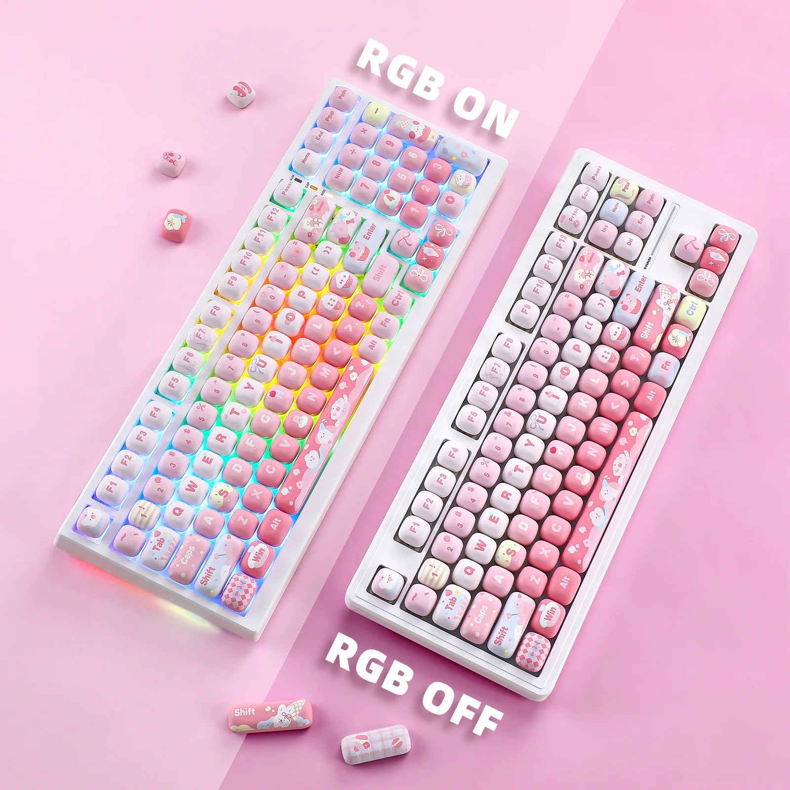 YUNZII Pink Ice Cream MOG Custom Keycaps, 138 Keys Dye Sub PBT Cute MOG Profile Keycap Set for Mechanical Gaming Keyboards